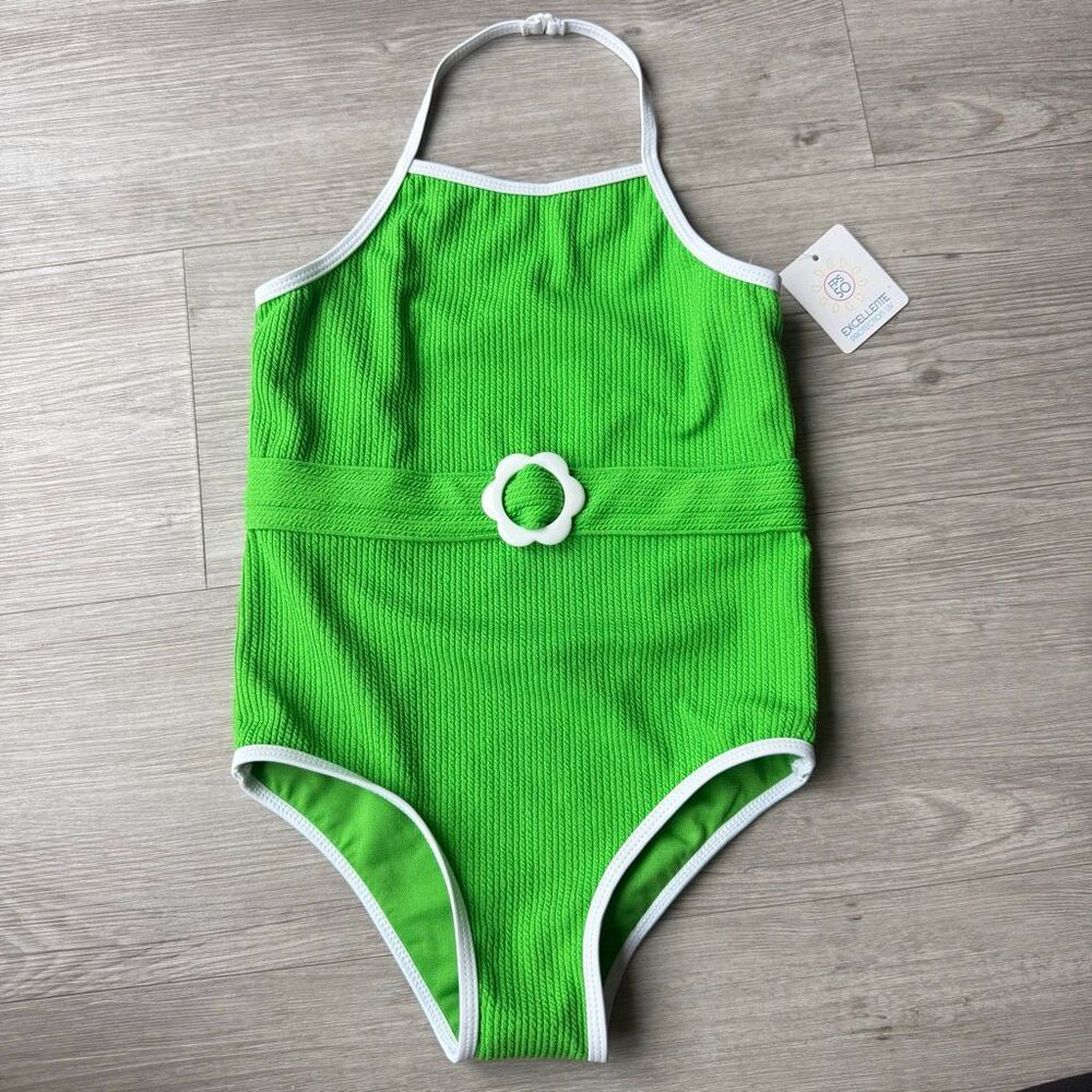 Flapdoodles Girls' Flower Applique One-Piece Swimsuit in Green Size 6 NWT